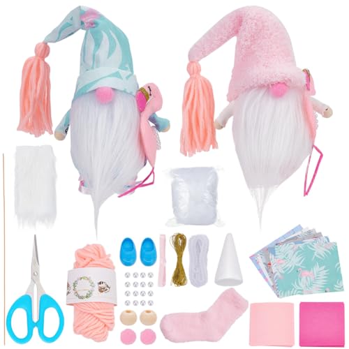 FREEBLOSS 2 Set Gnome Plüsch DIY Kit, DIY Set Für Ausgestopfte Gnome Mit Flamingo Puppenbausatz, DIY Gnome Puppenbausatz, Set Zum Basteln Ausgestopfter Zwerge Für Anfänger von FREEBLOSS