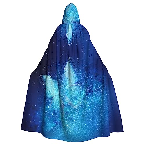 FRESQA Blue Starry Butterfly Galaxy Unisex Kapuzenumhang, Polyester, Cosplay-Kostüme, Weihnachten, Halloween, Party, Vampirumhang von FRESQA