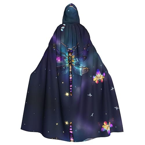 FRESQA Galaxie-Tier-Umhang mit Libelle, Unisex, mit Kapuze, langer Polyester-Umhang, Cosplay-Kostüme, Weihnachtsfeier, Vampir-Umhang von FRESQA