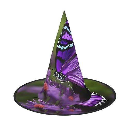 FRESQA Hübscher violetter Schmetterlings-Hexenhut für Damen, Kostüm für Halloween, Halloween, Partyhut von FRESQA