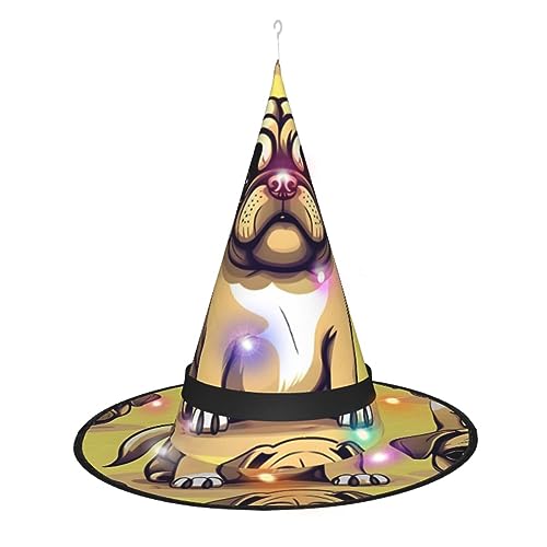FRESQA Lustiges Cartoon-Mops-Hündchen, magisches Halloween-Kostüm, Zubehör mit LED-Lichtern, bequeme Oxford-Stoff-Konstruktion von FRESQA