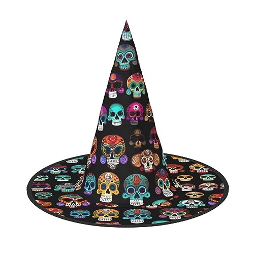 FRESQA Mexikanischer bunter Totenkopf-Hexenhut für Damen, schick, Halloween-Hexenhut für Damen, Top Wahl für das beste Halloween-Kostüm-Ensemble von FRESQA