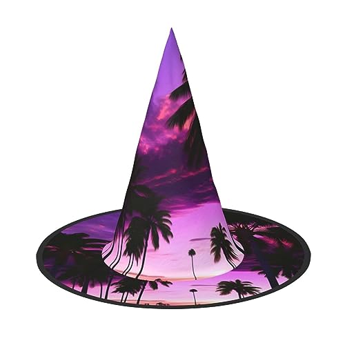 FRESQA Palme lila Sonnenuntergang Chic Halloween Hexenhut für Damen Top Wahl für das beste Halloween-Kostüm-Ensemble von FRESQA