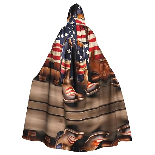 FRESQA Umhang mit amerikanischer Flagge und Cowboystiefeln, Unisex, mit Kapuze, langer Polyester-Umhang, Cosplay-Kostüme, Weihnachtsfeier, Vampir-Umhang von FRESQA