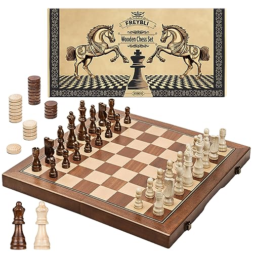 FREYBLI Schachbrett Magnetisch, Einklappbar Schachspiel, Handgefertigtes Schachfigurenset mit Tragbarem Aufbewahrungsbrett für Kinder und Erwachsene, 15x15 in (2 in 1) von FREYBLI