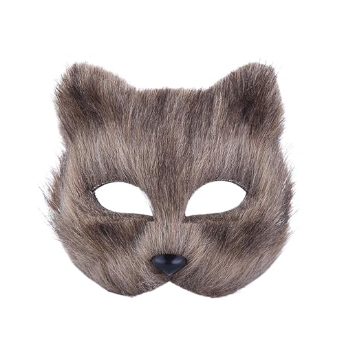 FRMUIC Tier Wolf Maske Halloween Party Cosplay Kostüme Requisiten Plüsch Katze Halbes Gesicht Masken Karneval Weihnachten Maskerade von FRMUIC