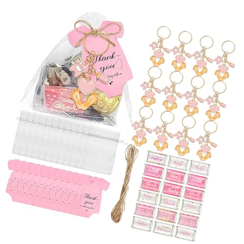 FROMCEO 6/20-teiliges Babyfüßchen-Schlüsselanhänger-Set mit Dankeschön-Etikett, Kordelzug, Beutel, Verpackung, Aufkleber für Hochzeiten, Babypartys von FROMCEO