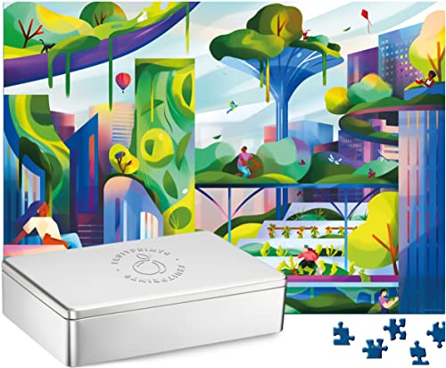 Design Puzzle, 1000 Teile, Motiv: Green City, Format 68 x 48 cm, Erwachsene, Öko Recycling Illustration Geschenk von FRUITPRINTS