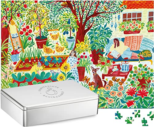 FRUITPRINTS I Design Puzzle I 1000 Teile in edler Mehrzweck-Dose I Motiv: Summer Garden I Format 68 x 48 cm I Erwachsene I Öko Recycling Illustration Geschenk von FRUITPRINTS