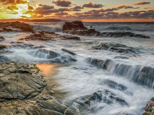 1000 Stück Puzzles für Kinder im Alter von 14 Jahren,-Felsen, Steine, Riffe, Meer, Wellen, Sonnenuntergang 75x50cm von FRUKAT