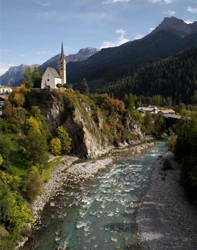 1000 Teile Puzzle für Erwachsene und Kinder ab 14 Jahren-Berge, Gebäude, Fluss 70x50cm von FRUKAT