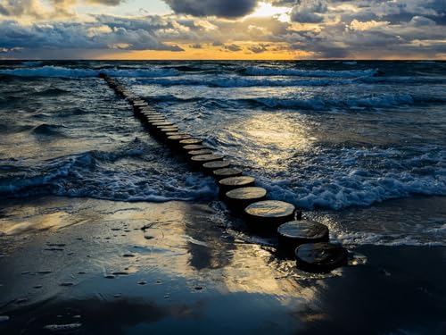 1500 Teile Puzzle,Geschicklichkeitsspiel für die ganze Familie-Meer, Wellen, Wasser, Wolken, Landschaft, Dämmerung 87x57cm von FRUKAT