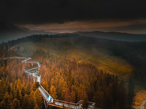 1500 Teile Puzzle für Erwachsene und Kinder ab 14 Jahren-Brücke, Berge, Nebel 87x57cm von FRUKAT