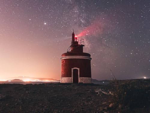 500 Teile Puzzle,herausforderndes Puzzle für Erwachsene und Kinder ab 14 Jahren-Leuchtturm, Gebäude, Sternenhimmel, Sterne, Nacht 52x38cm von FRUKAT