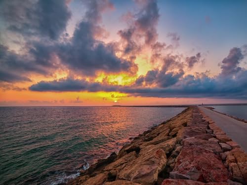 500 Teile Puzzle,herausforderndes Puzzle für Erwachsene und Kinder ab 14 Jahren-Meer, Sonnenuntergang, Horizont, Steine, Straße 52x38cm von FRUKAT