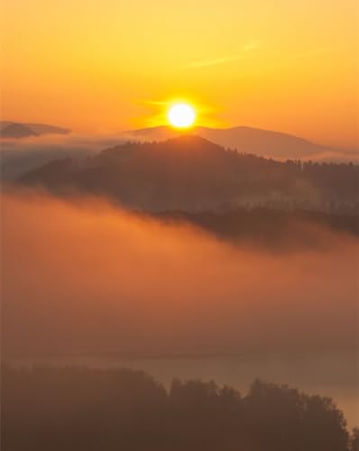 Puzzle 1000 Teile,Farbenfrohes Puzzle für Erwachsene und Kinder ab 14 Jahren-Sonnenuntergang,Hügel,Nebel 70x50cm von FRUKAT