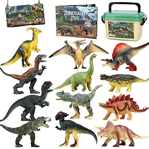 FRUSE Dinosaurier Spielzeug Set, 12 Stück Realistisches Figuren Spielset einschließlich T-Rex, Carnotaurus,Aufbewahrungsbox,Dino Buch,Dinosaurier Pädagogisches ab 3 4 5 6 7 8 Jahre von FRUSE