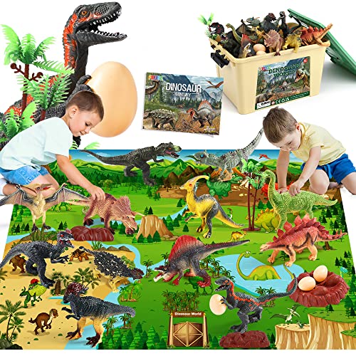 FRUSE Dinosaurier Spielzeug mit 145x98cm Aktivität Spielmatte,12 Stück Realistisches Dino Figuren mit T-Rex,Carnotaurus,Aufbewahrungsbox,Jurassic Pädagogisches ab 3 4 5 6 7 jahre von FRUSE