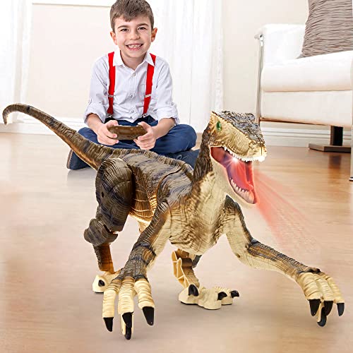 FRUSE Ferngesteuerter Dinosaurier Spielzeug, 2.4 GHz Realistische Velociraptor Roboter Spielzeug mit Gehen, Brüllen und LED-Licht,Dino Spielzeug für Jungen 3, 4, 5, 6,7,8,9 Jahre alte Kinder von FRUSE