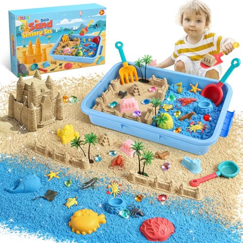 FRUSE Kinetischer Toy Sand,Spielsand Sandspielzeug mit 1 KG Magic Toy Sand,12 Meerestiere Spielzeug,10 Sandformen,Sandkasten mit Deckel,Sensorische Spielzeug für Kind ab 3 4 5 6 7 8 9 von FRUSE