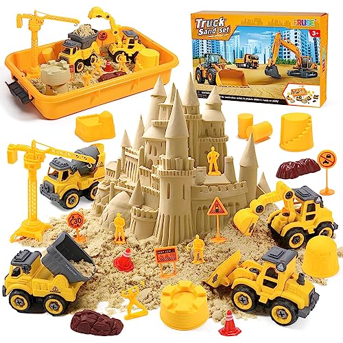 FRUSE Magic Toy Sand Für Kinder,Magic Spielsand Koffer mit Sand,4 Baufahrzeuge,4 Sandformen, Spielsand Baukasten,Sensorisch Sandspielzeug Spielsand für Jungen Mädchen Alter 3 4 5 6 7+ Jahre Alt von FRUSE