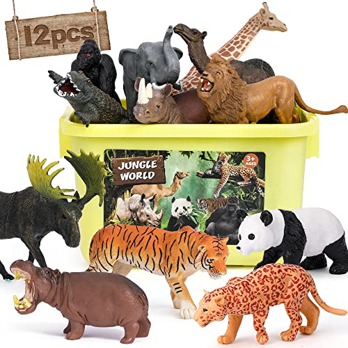 FRUSE Tiere Figuren Spielzeug,12 Stück Realistische Tierfiguren,Wildtiere Spielzeug Set mit Löwe,Tiger,Elefant,Safari Tiere Figuren Lernspielzeug Geschenke für Kinder ab 3 4 5 6 7 8 Jahre von FRUSE