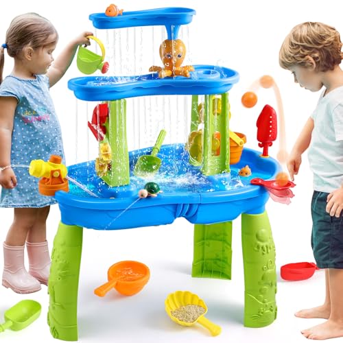 FRUSE Wasserspieltisch für Kinder,3-Tier Sand Wassertisch Spielzeug,Wasserspielzeug Aktivität Sensory Tisch Sommer Spielzeug für Outdoor Draußen Strand,Wasser Spieltisch für Kleinkinder Alter 3-5 von FRUSE