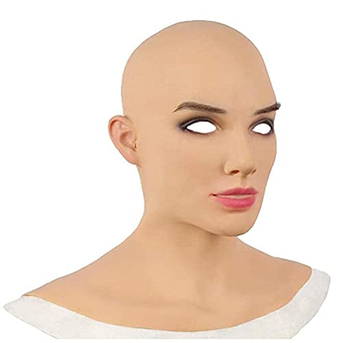 FSDELIV Weibliche Latex-Kopf-Abdeckung, volles Kopf menschliche Latexmaske, Halloween-realistische Frau Gesicht Crossdressing Sissy Cosplay Party Fancy Kleid Kopfbedeckung von FSDELIV
