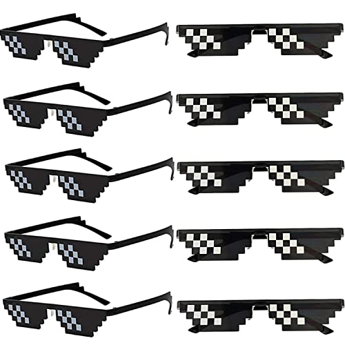 FSMILING 10er Pack Thug Life Pixel-Sonnenbrille, Schwarz, Retro, Kunststoff, Rechteckig, für 8-Bit Pixel Mosaic Props, Unisex Erwachsene von FSMILING