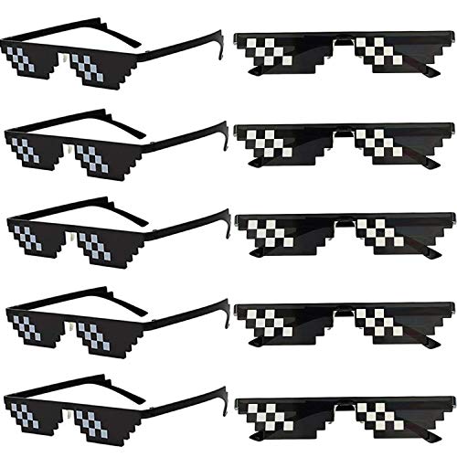 FSMILING 10 Pack Thug Life Brille Pixel Brille Thug Life Sonnenbrille Pixel Glasses Mosaik Gamer Mlg Coole 8 Bit Pixelated Lustige Brillen Für Erwachsene,Schwarz von FSMILING