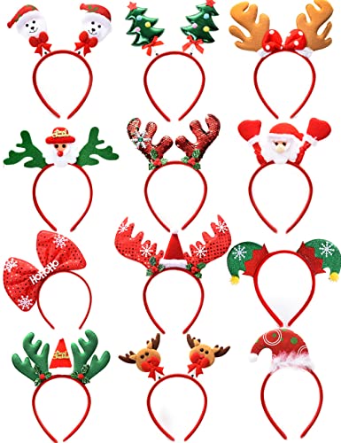 FSMILING 12 Stück Weihnachten Haarreif Weihnachten Stirnbänder Rentier Geweih Haarreif Weihnachtsbaum Weihnachtsmann Kopfschmuck Weihnachten Für Erwachsene Kinder von FSMILING