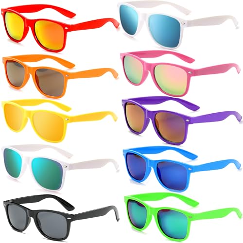 FSMILING Bunt Sonnenbrille Festival Set Party Sonnenbrillen Verspiegelt Neon lustige sonnenbrille Fasching Party Brille Für Damen Herren,Sonnenbrille 10er Pack von FSMILING