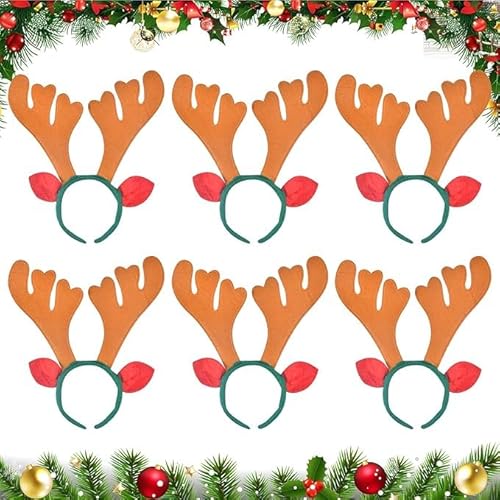 6 Stück Satz von Weihnachts Rentier Stirnbändern, Rentier Geweih für Weihnachts Kopfschmuck, Cosplay Kostüme, Weihnachts Kopfschmuck, passend für Weihnachtsfeiern, Make-up Partys und Tanzpartys von FSSPLJHYJ