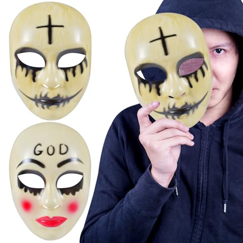 Halloween Maske 2PCS Halloween Horror Maske The Purge Maske God & Cross Killer Maske Halloween Unisex Horror Ghostface Maske Gruseliges Horror Maske für Halloween Kostüm Deko Party Cosplay Requisiten von FSSPLJHYJ