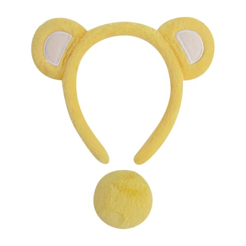 2 Stück Bär Cosplay Set Plüsch Bär Ohren Stirnband Niedlicher Bär Schwanz Flauschige Tierohren Haarband Tierohren Haarreifen Bär Kostüm Zubehör für Halloween Party Gelb von FSSTUD