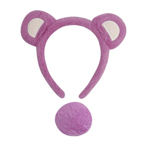 2 Stück Bär Cosplay Set Plüsch Bär Ohren Stirnband Niedlicher Bär Schwanz Flauschige Tierohren Haarband Tierohren Haarreifen Bär Kostüm Zubehör für Halloween Party Rosa von FSSTUD