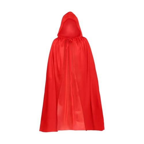 FSSTUD 140 cm Halloween-Kostüm-Umhang mit roter Kapuze, für Erwachsene, Sensenmann, Umhang, Hexe, Vampir, Cosplay, Robe, Weihnachten, lange Karnevals-Roben für Party von FSSTUD