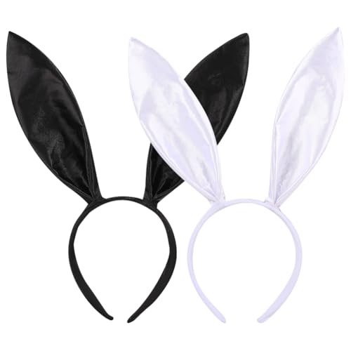 FSSTUD 2 Stück Satin Hasenohren Stirnband seidige Hasenohren Haarband lange Ohren Haarreifen niedliche Tierohren Haarband Kaninchen Cosplay Ohren Kopfbedeckung Osterhase Kostüm Zubehör von FSSTUD