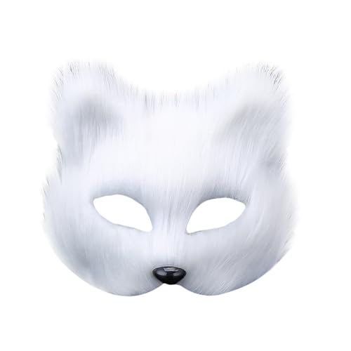 FSSTUD Fox Furry Face Mask Maskerade Fox Mask Cosplay Costume Animal Mask Halloween Fox Mask Half Face Mask for Cosplay Props White von FSSTUD