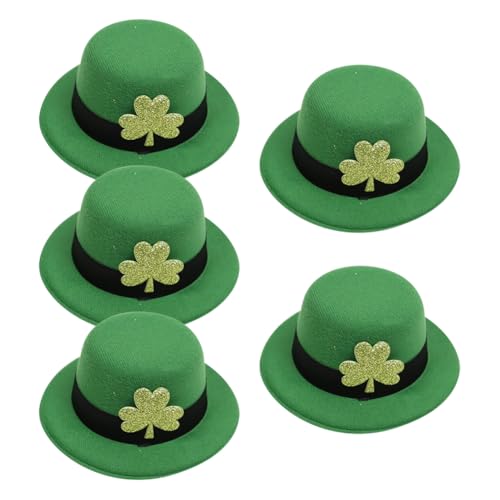 FSSTUD St. Patrick's Day Hüte mit Clips, kleines grünes Kleeblatt, Bastelhut, Mini-Partyhut, Haarspangen, dekorativer irischer Hut, Glitzer-Puppe, Kleeblatt-Kappe für Frauen und Mädchen, 5 Stück von FSSTUD