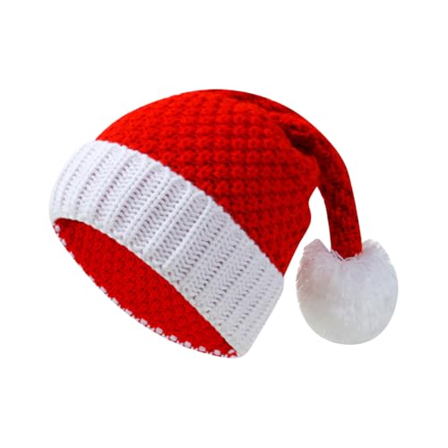 FSSTUD Warme Weihnachtsmütze für Erwachsene, Unisex, gestrickt, Weihnachtsmann, Cosplay, dick, Weihnachtsmannmütze, niedlicher Bommelhut von FSSTUD