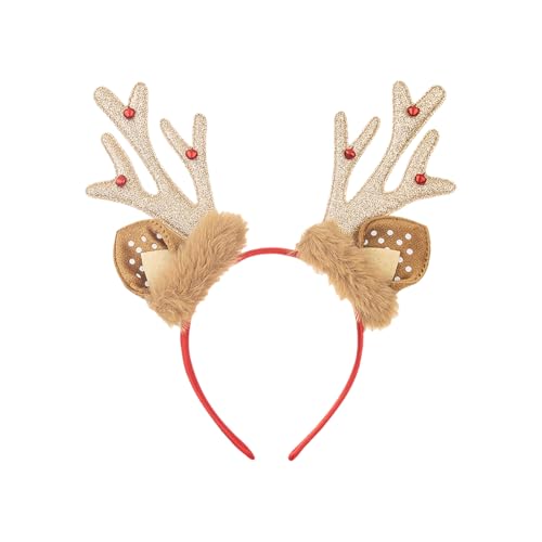 FSSTUD Weihnachtsgeweih Stirnband Xmas Rentier Stirnband Rehkitz Horn Stirnband Tierohren Haarband Pailletten Stirnband Cosplay Haarband mit Glocken Hirsch Kostüm Kopfschmuck Verkleiden Haarschmuck von FSSTUD