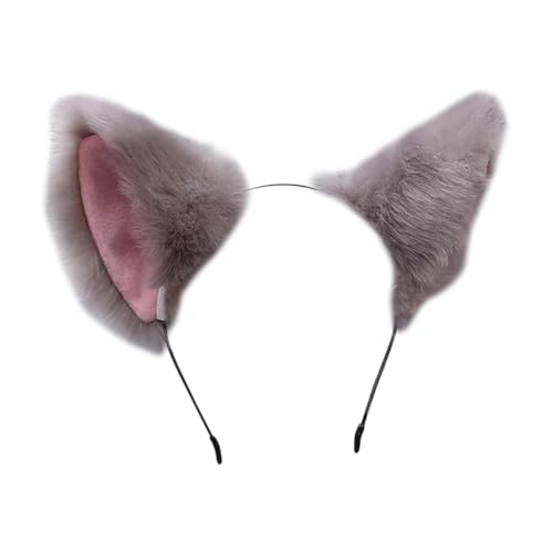 Kunstpelz Katze Fuchsohren Stirnband Katzenohren Stirnband Tierohren Haarband Pelzig Niedlich Halloween Stirnband Cosplay Haarband Cartoon Haarreifen Katzenohren Kopfbedeckung Grau von FSSTUD