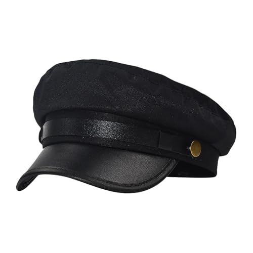 Retro Driver Cap Classic Newsboy Hat Vintage Baskenmütze Flat Top Achteckiger Hut Kapitän Matrosen Cap Driver Kostüm Hut Schwarz von FSSTUD