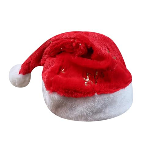 Weiche Plüsch-Schneeflockenmütze, Weihnachts-Bommelmütze, Uni, flauschig, Weihnachtsmannmütze, flauschig, Weihnachten, Party, Neujahr, Urlaub, Mütze, Rot von FSSTUD