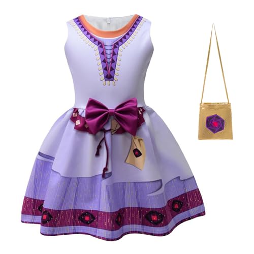 FStory&Winyee Ashakostüm Wish Asha Mädchen Kinder lila Kleid mit Tasche outfits Prinzessin Dress up set für Karneval Verkleidung Cosplay Weihnachten, 140 von FStory&Winyee