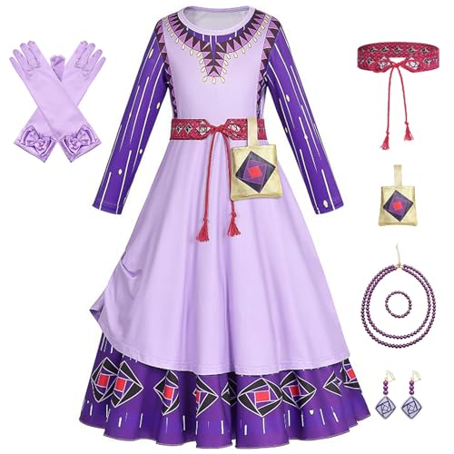 FStory&Winyee Ashakostüm Wish Asha Mädchen Kostüm wish dress wish kostüm damen Prinzessin Kleider mit Handschuhe Hüfttasche Colliers für Fasching Karneval Halloween Weihnachten Geburtstagsfeiern, 100 von FStory&Winyee