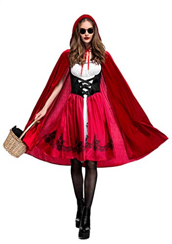 FStory&Winyee Damen Halloween Kostüm Rotkäppchen Kostüm mit Umhang ,Karneval Verkleidung Party Nachtclub Kostüm Rot+schwarz+weiß, size: XL von FStory&Winyee