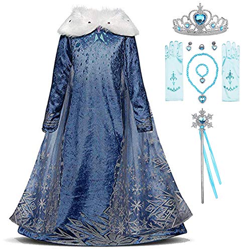 FStory&Winyee Eiskönigin ELSA Kostüm Mädchen Prinzessin Kleid mit Umhang Frozen Cosplay Party Fasching Eisprinzessin Verkleidung Set Diadem,Zauberstab,Handschuhe,Halskette,Ring,Ohrringe,Armband von FStory&Winyee