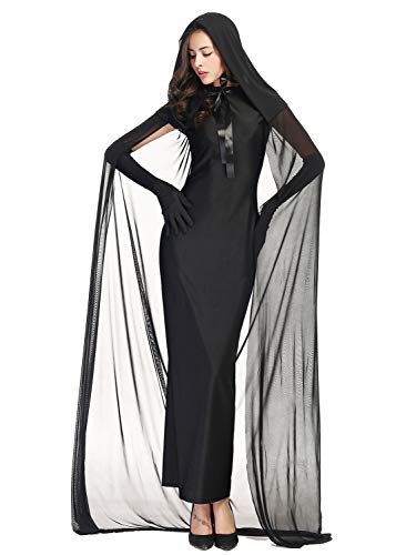 FStory&Winyee Halloween Kostüm Damen Geist Braut Kostüm Horror Zombiebraut Kostüm Geisterbraut Gruselig Dämonen Kostüm Vampir Karneval Verkleidung Cosplay Kleid für Erwachsene Schwarz, XL-38 von FStory&Winyee